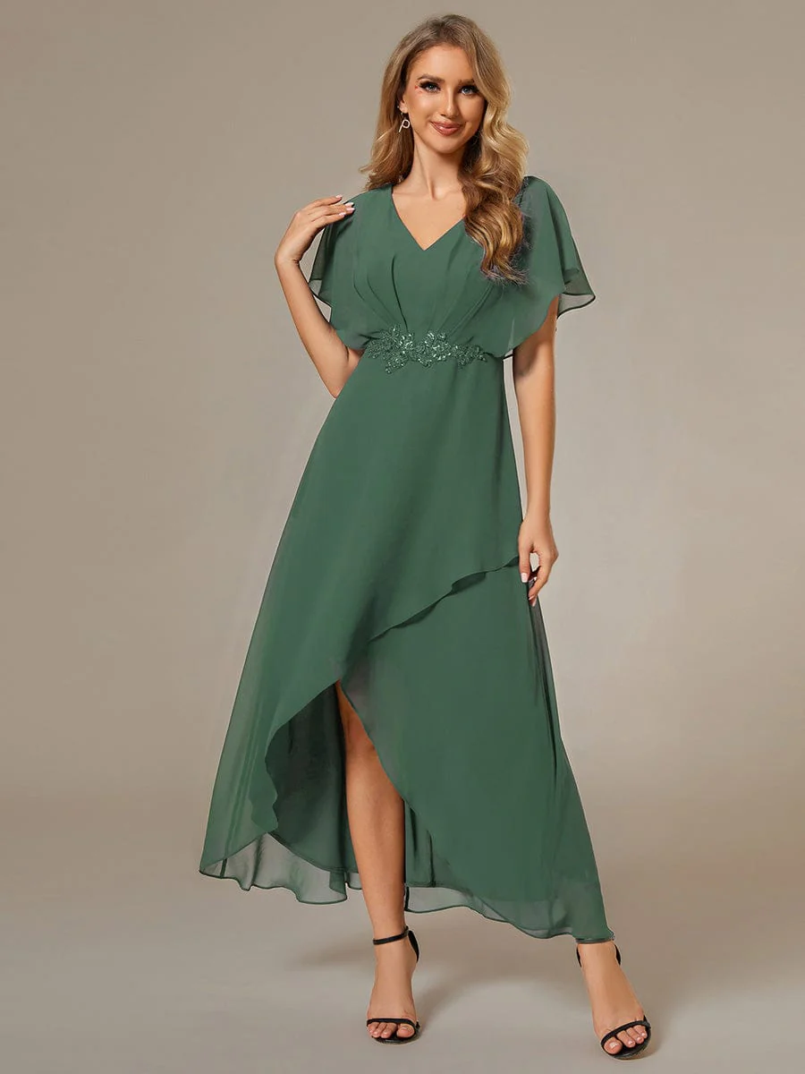 ever LILAS|Waist Applique A-Line Chiffon V-Neck Evening Dress - Image 52
