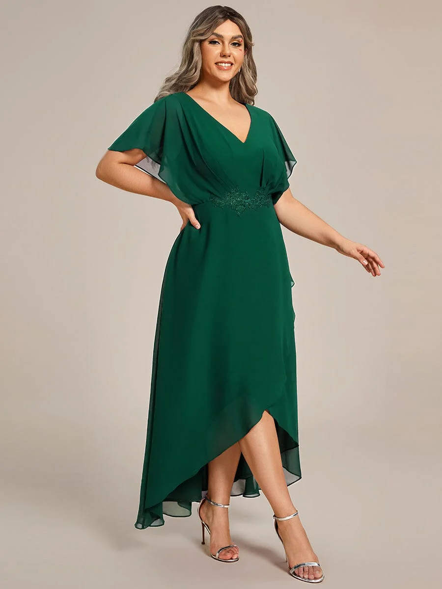 ever LILAS|Waist Applique A-Line Chiffon V-Neck Evening Dress - Image 84
