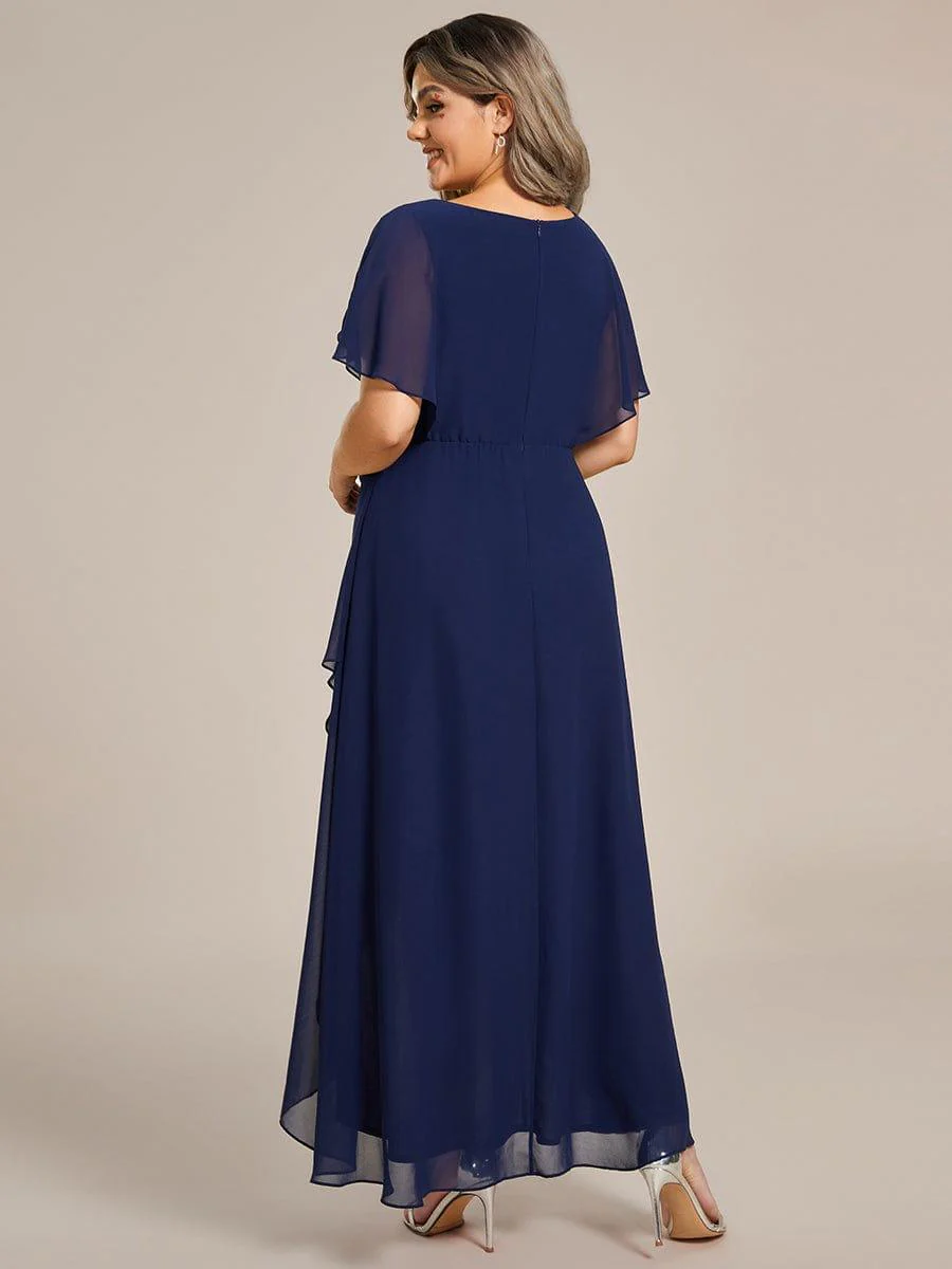 ever LILAS|Waist Applique A-Line Chiffon V-Neck Wedding Guest Dress - Image 15