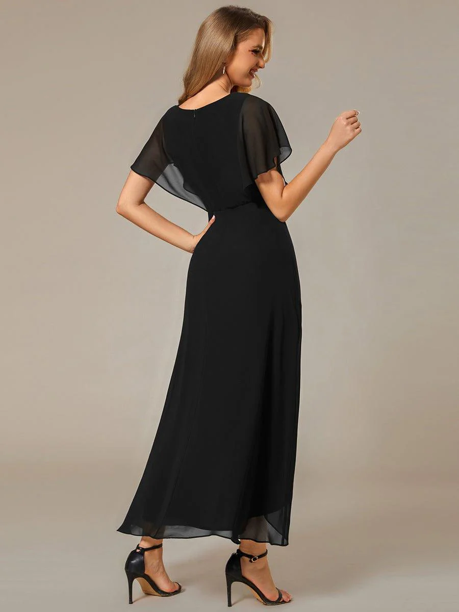 ever LILAS|Waist Applique A-Line Chiffon V-Neck Wedding Guest Dress - Image 3
