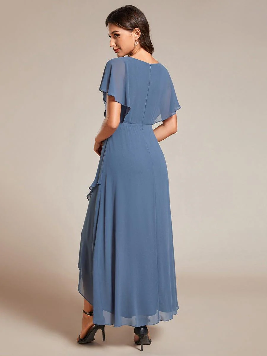 ever LILAS|Waist Applique A-Line Chiffon V-Neck Wedding Guest Dress - Image 42