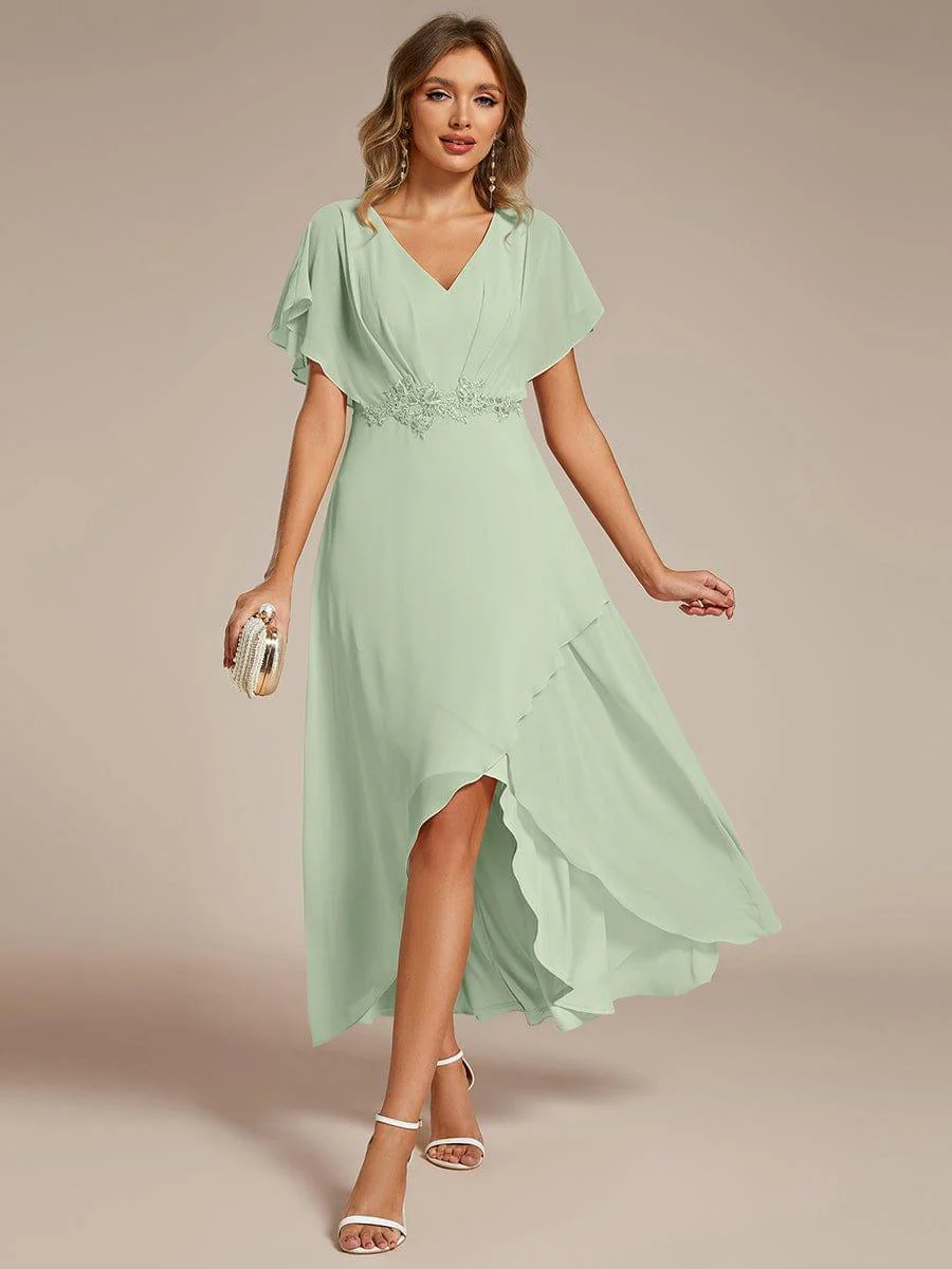 ever LILAS|Waist Applique A-Line Chiffon V-Neck Wedding Guest Dress - Image 49