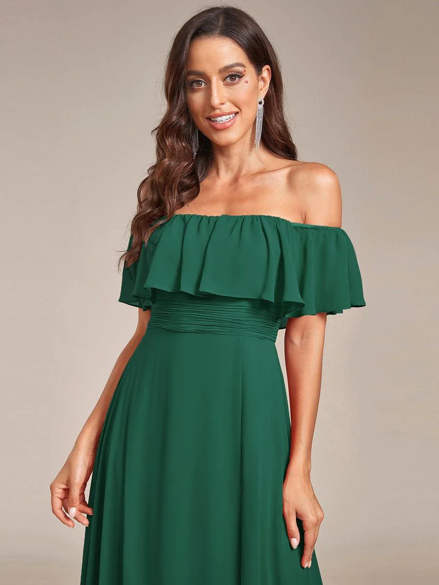 ever ÉMILE|Women's Off-The-Shoulder Ruffle Thigh Split Bridesmaid Dresses - Image 104