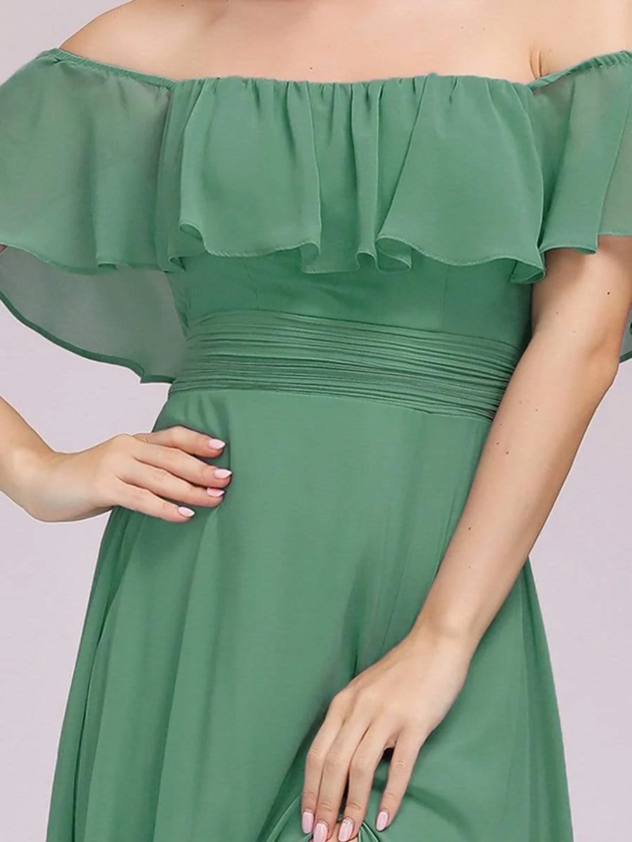 ever ÉMILE|Women's Off-The-Shoulder Ruffle Thigh Split Bridesmaid Dresses - Image 111