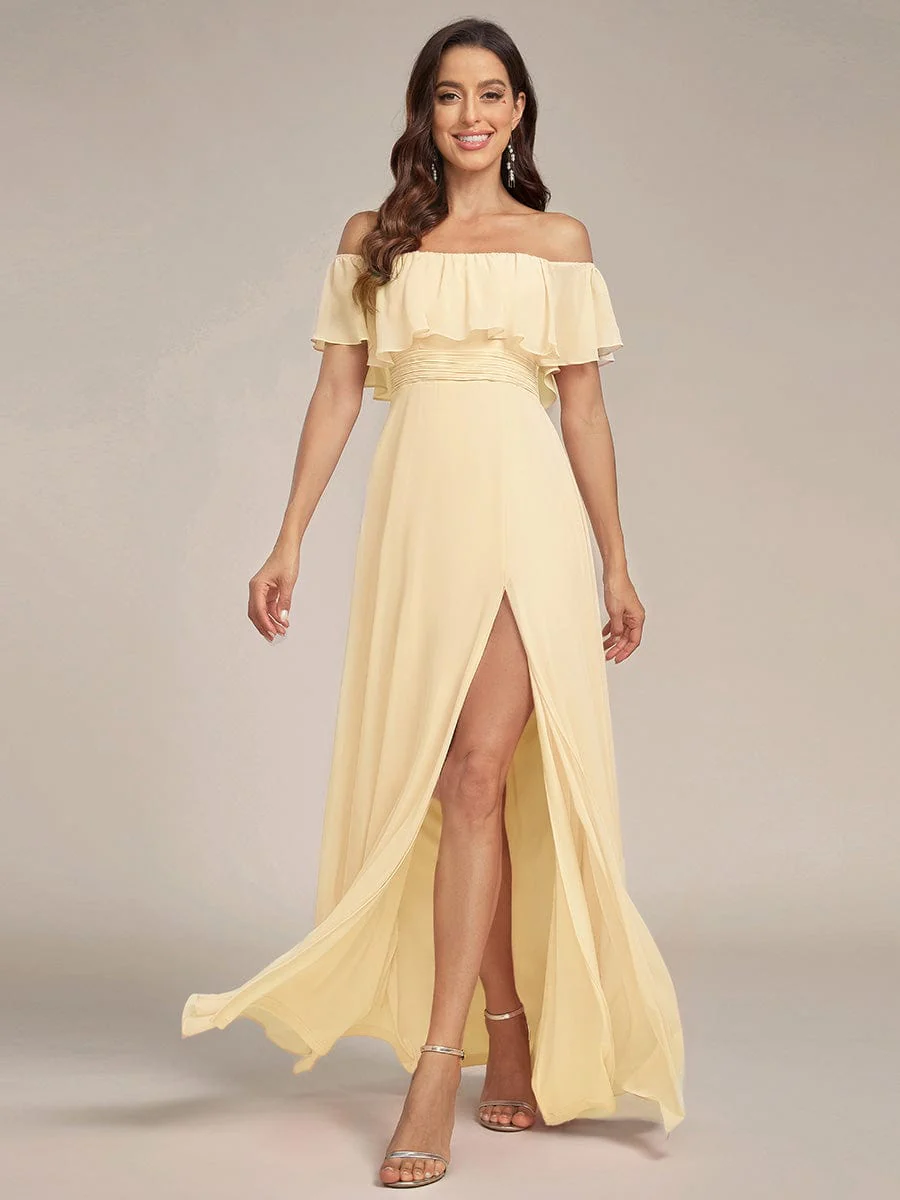 ever ÉMILE|Women's Off-The-Shoulder Ruffle Thigh Split Bridesmaid Dresses - Image 163