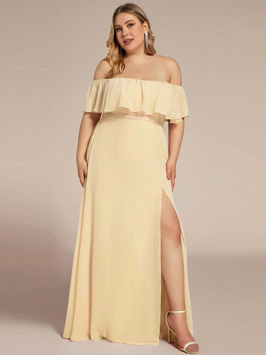 ever ÉMILE|Women's Off-The-Shoulder Ruffle Thigh Split Bridesmaid Dresses - Image 164