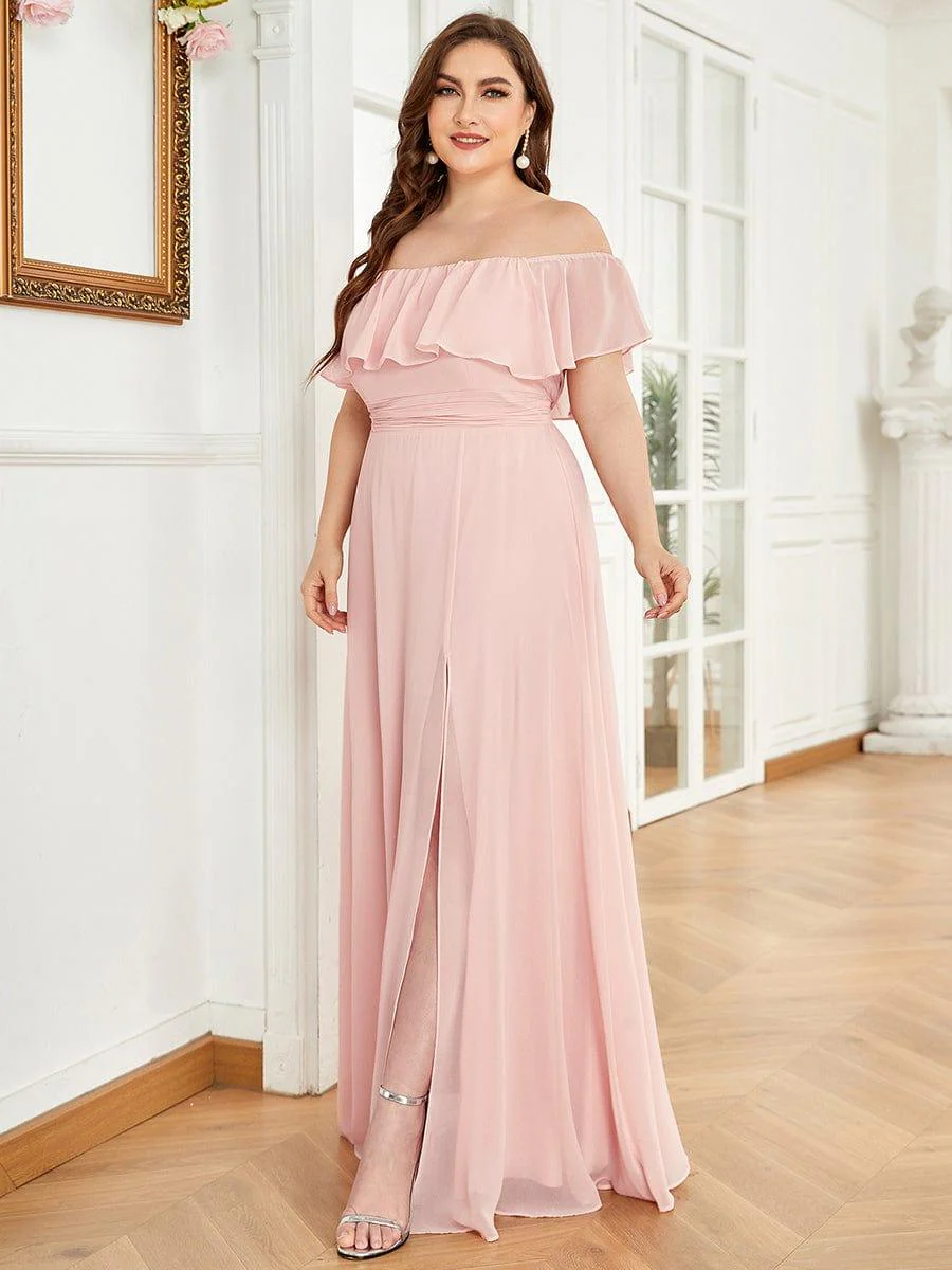 ever ÉMILE|Women's Off-The-Shoulder Ruffle Thigh Split Bridesmaid Dresses - Image 18