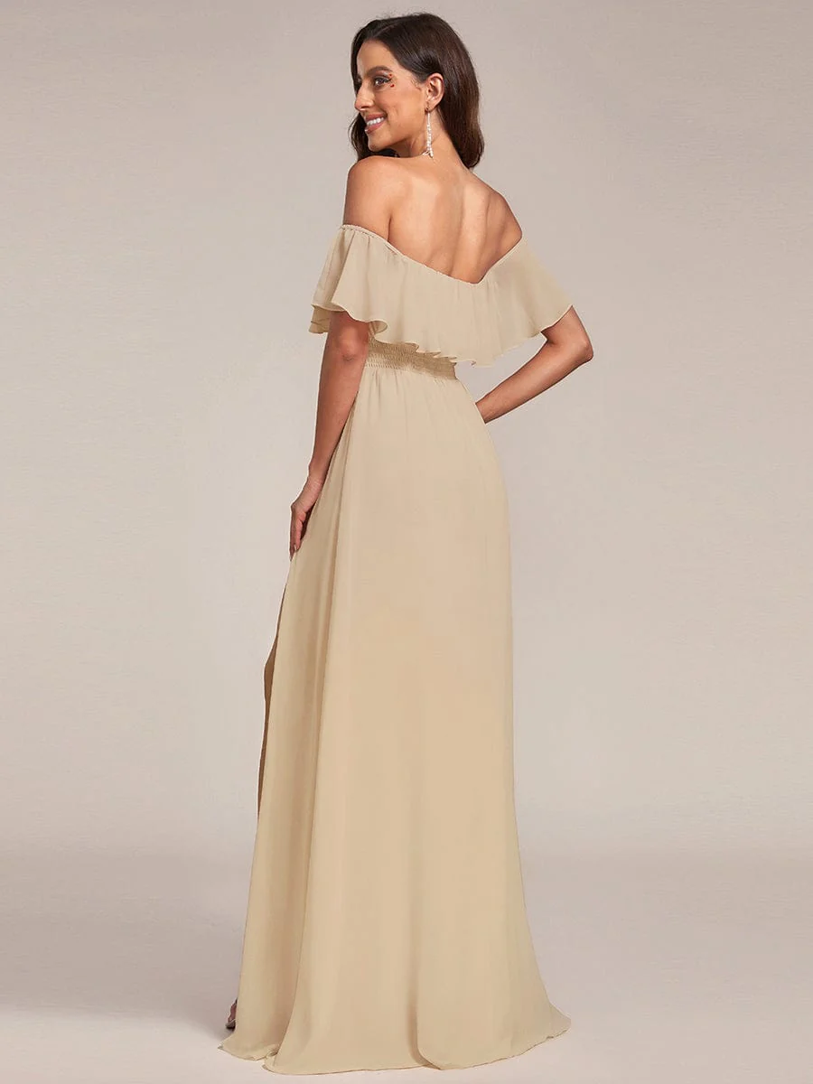 ever ÉMILE|Off The Shoulder Maxi Chiffon Bridesmaid Dresses With Side Split - Image 10