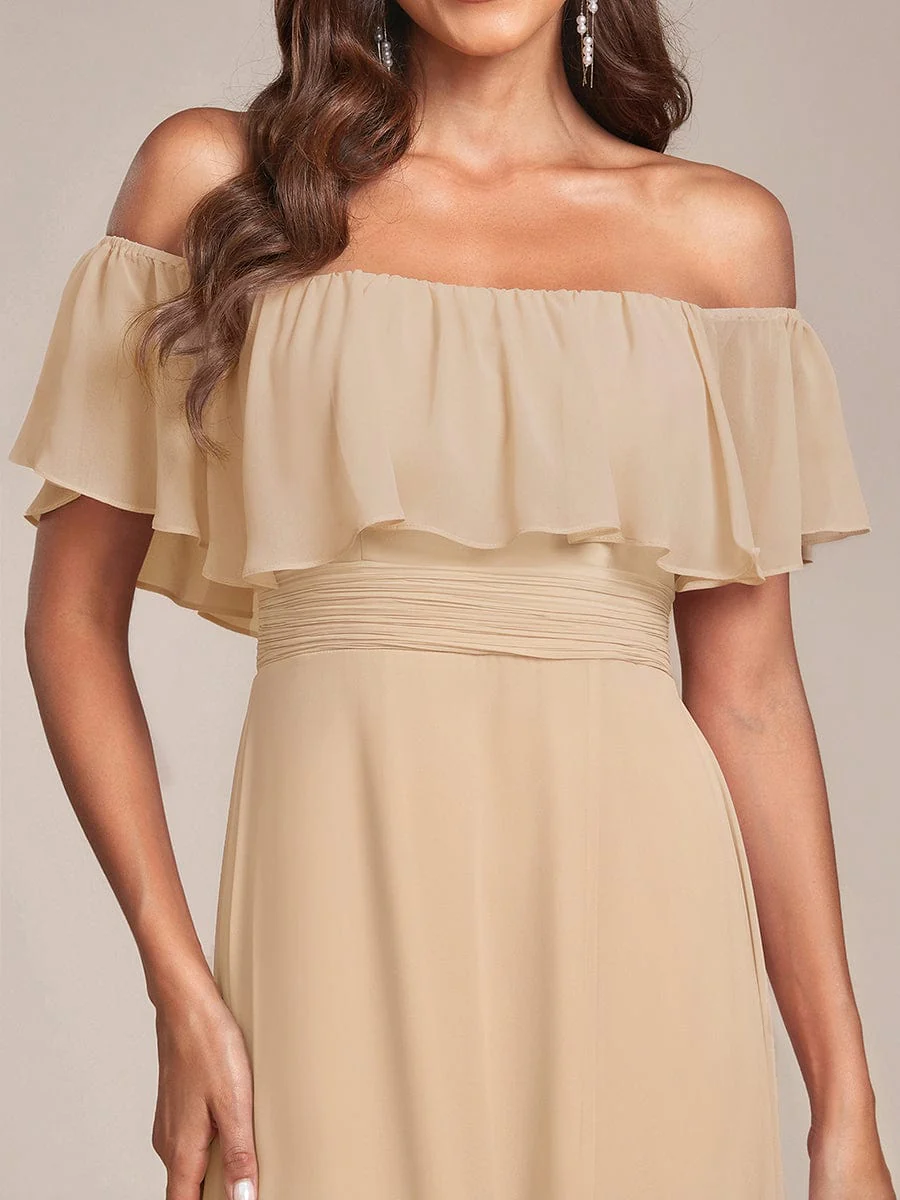 ever ÉMILE|Off The Shoulder Maxi Chiffon Bridesmaid Dresses With Side Split - Image 11