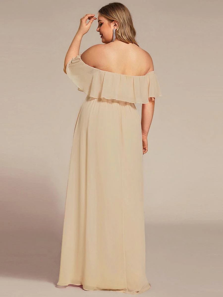 ever ÉMILE|Off The Shoulder Maxi Chiffon Bridesmaid Dresses With Side Split - Image 15