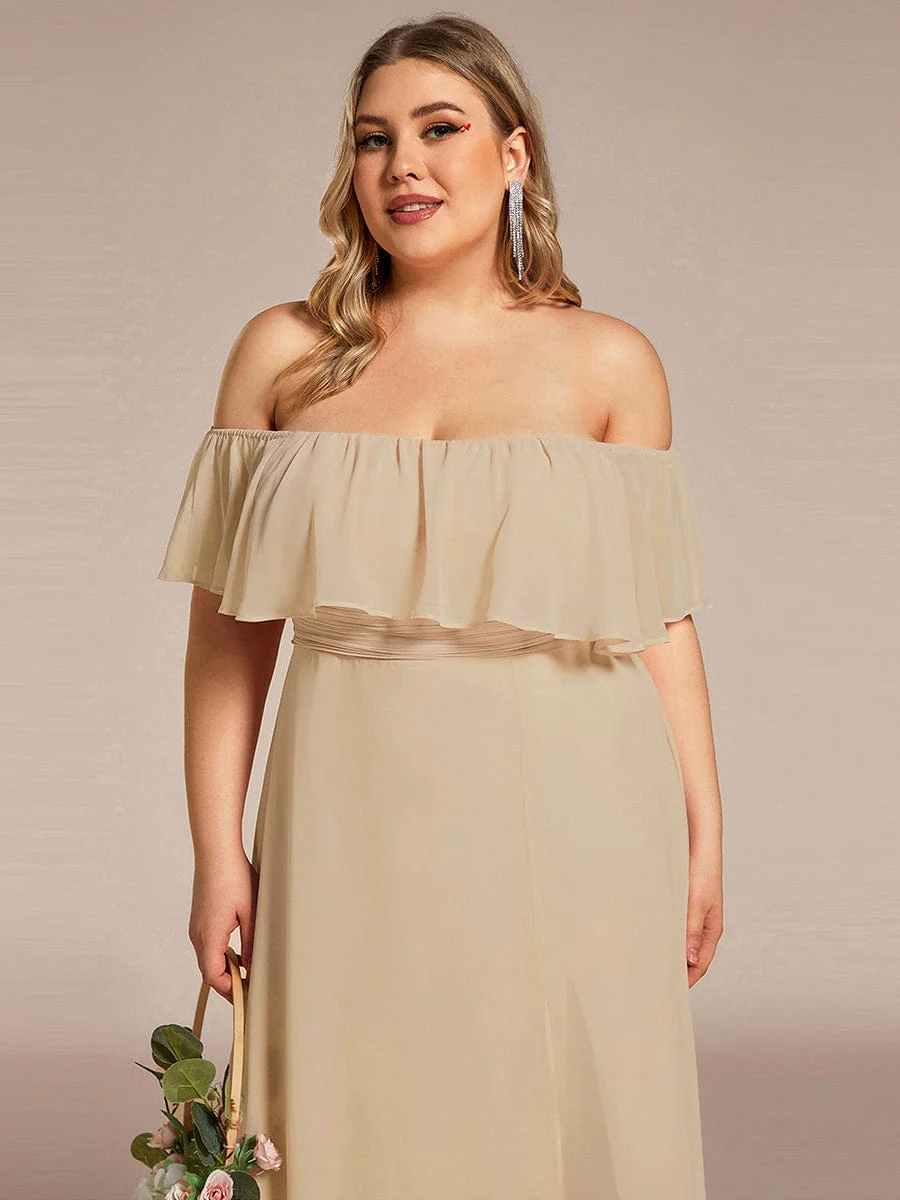 ever ÉMILE|Off The Shoulder Maxi Chiffon Bridesmaid Dresses With Side Split - Image 16