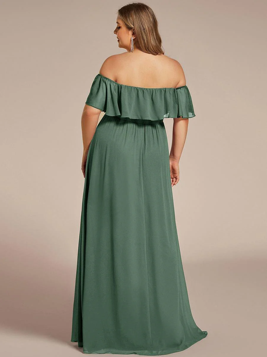 ever ÉMILE|Off The Shoulder Maxi Chiffon Bridesmaid Dresses With Side Split - Image 23
