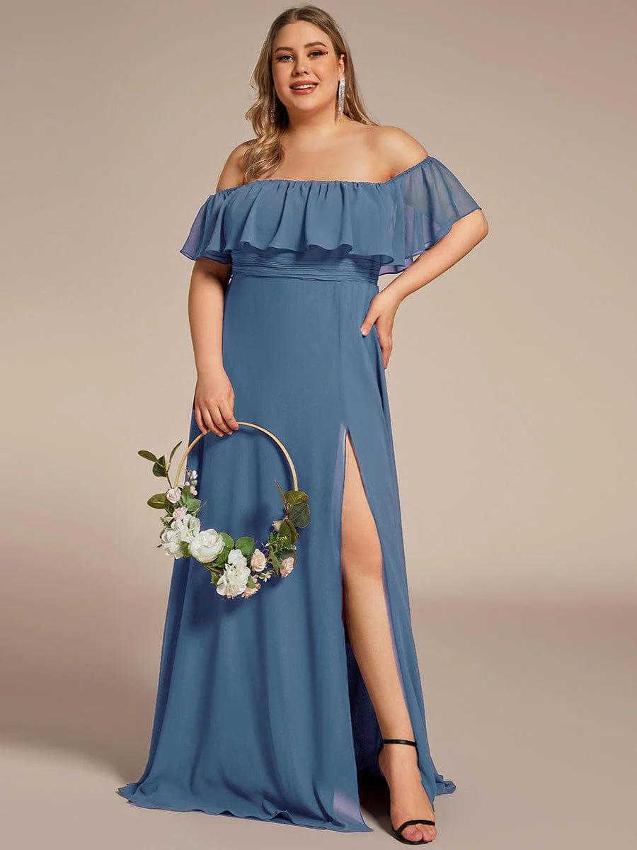 ever ÉMILE|Off The Shoulder Maxi Chiffon Bridesmaid Dresses With Side Split - Image 32