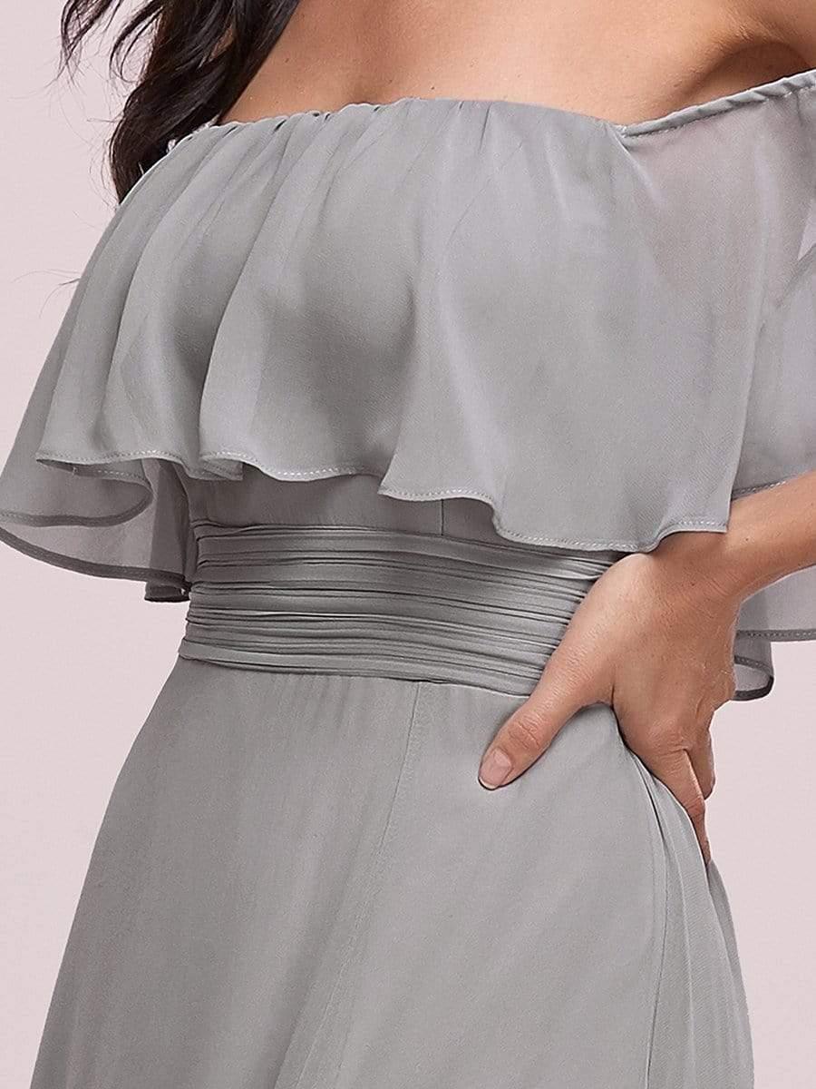 ever ÉMILE|Off The Shoulder Maxi Chiffon Bridesmaid Dresses With Side Split - Image 6