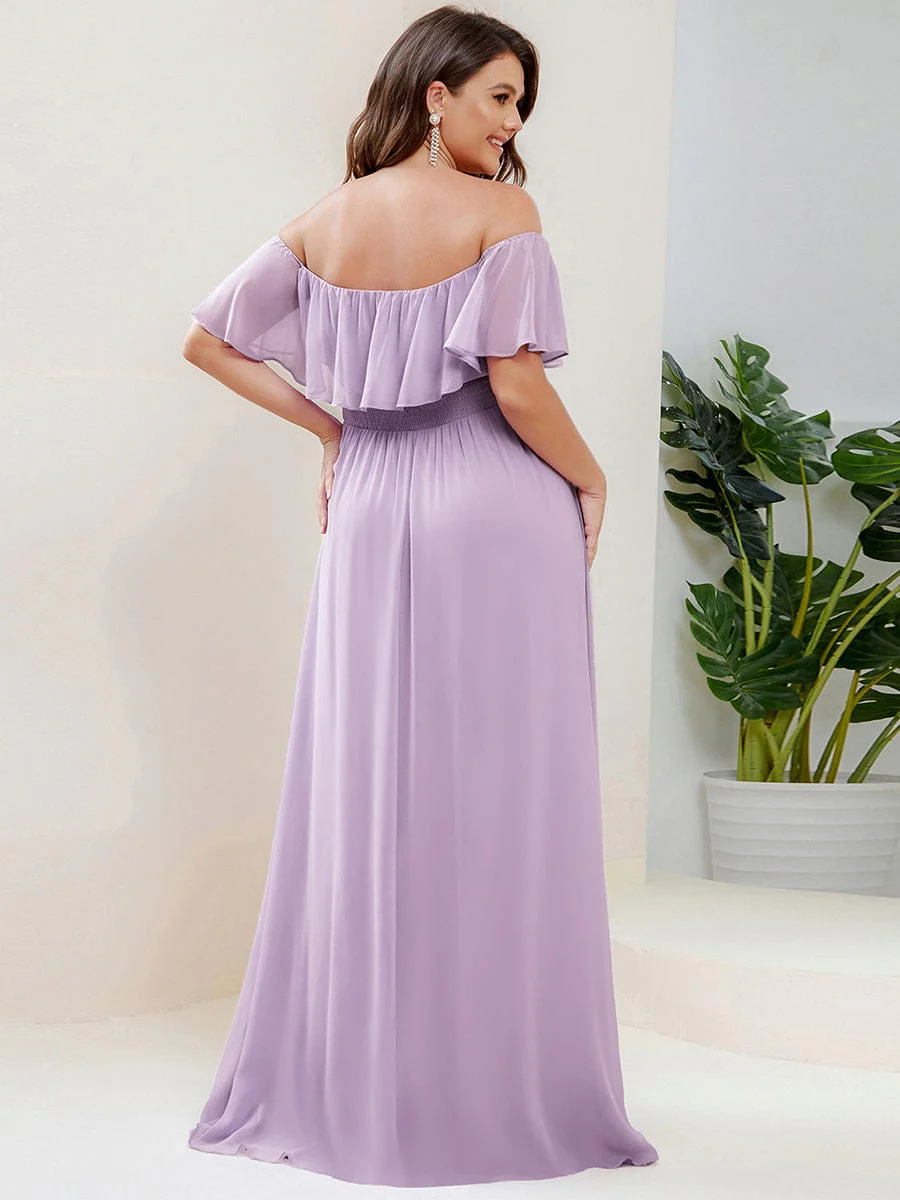 ever ÉMILE|Off The Shoulder Maxi Chiffon Bridesmaid Dresses With Side Split - Image 63