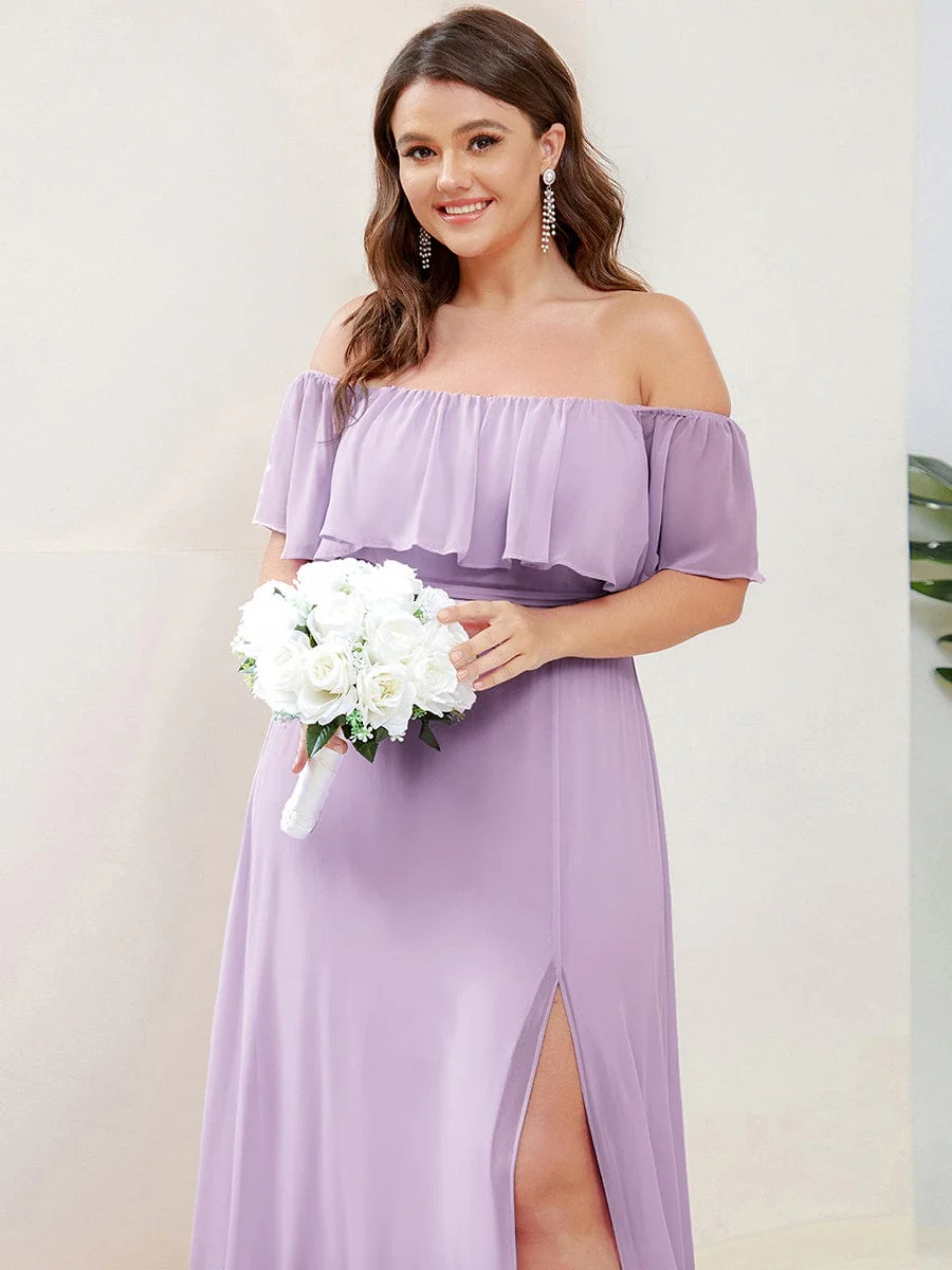 ever ÉMILE|Off The Shoulder Maxi Chiffon Bridesmaid Dresses With Side Split - Image 66