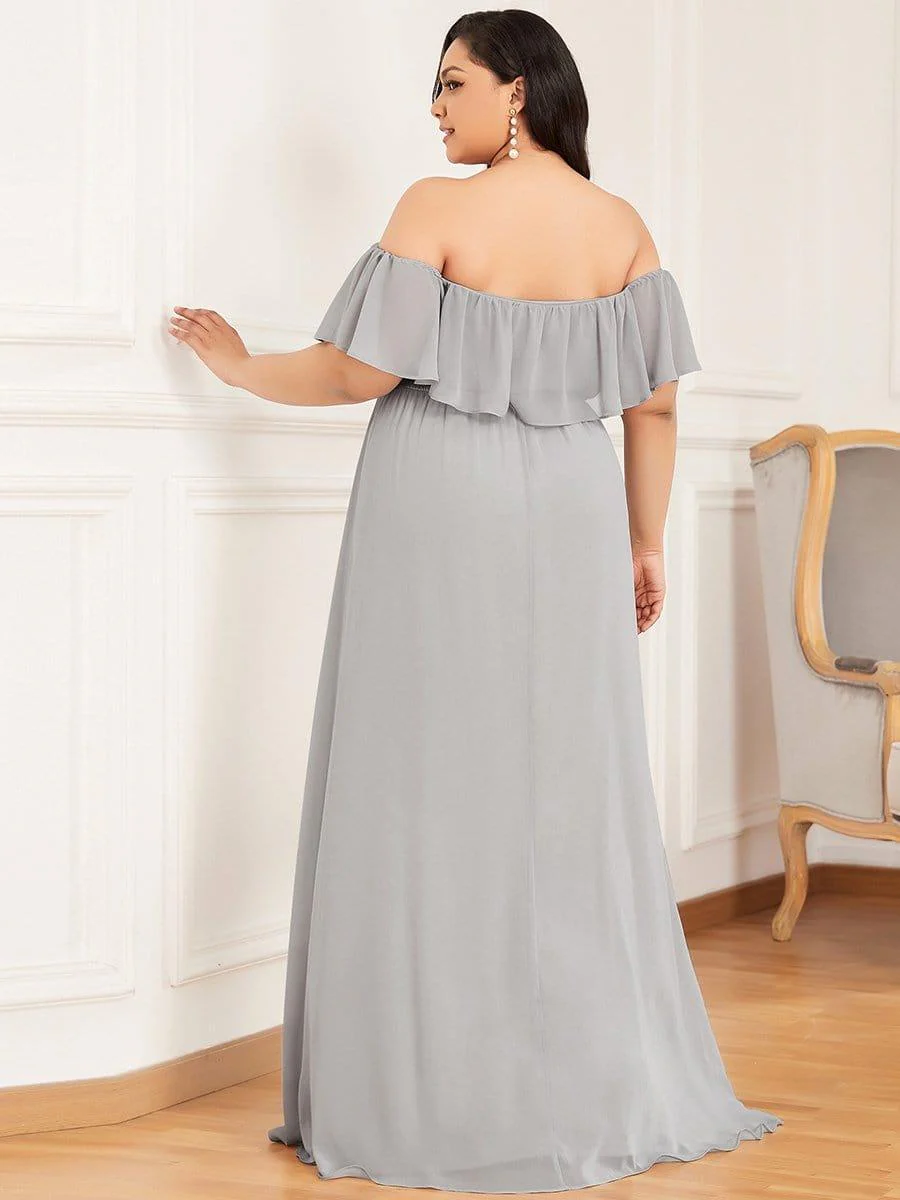 ever ÉMILE|Off The Shoulder Maxi Chiffon Bridesmaid Dresses With Side Split - Image 8
