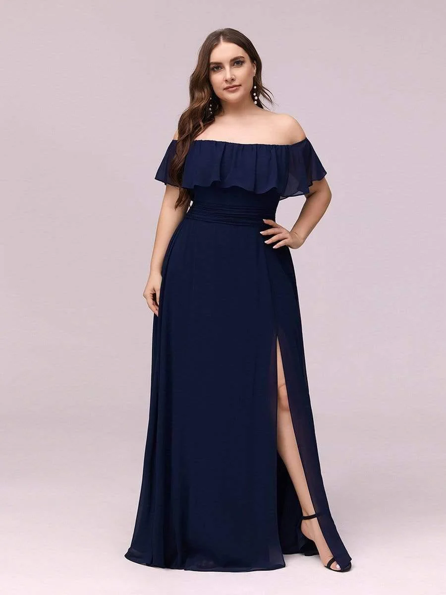 ever ÉMILE|Women's Off-The-Shoulder Ruffle Thigh Split Bridesmaid Dresses - Image 42