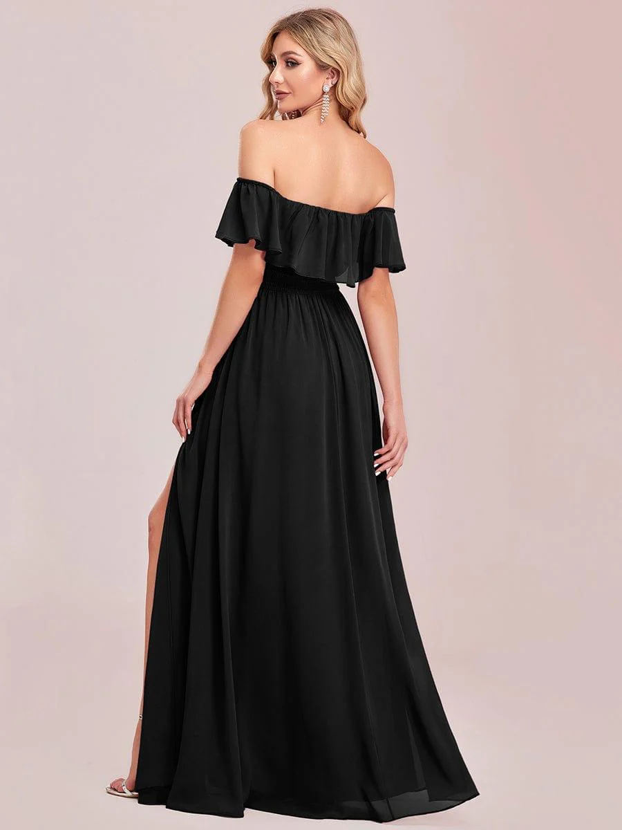 ever ÉMILE|Women's Off-The-Shoulder Ruffle Thigh Split Bridesmaid Dresses - Image 56