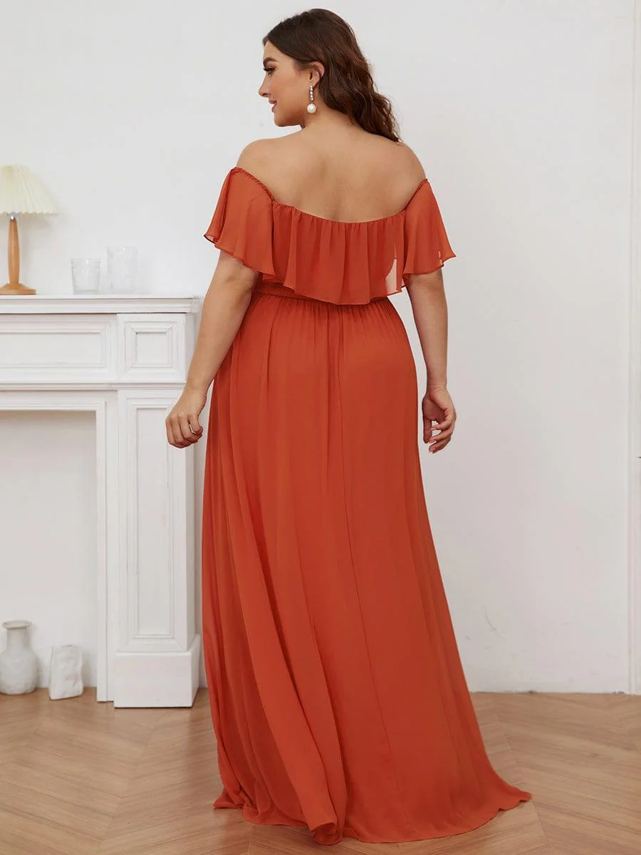 ever ÉMILE|Women's Off-The-Shoulder Ruffle Thigh Split Bridesmaid Dresses - Image 87