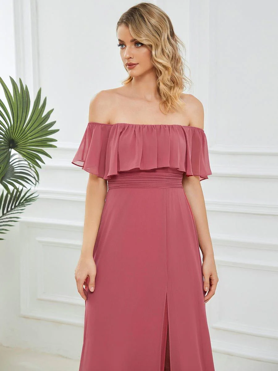ever ÉMILE|Women's Off-The-Shoulder Ruffle Thigh Split Bridesmaid Dresses - Image 91
