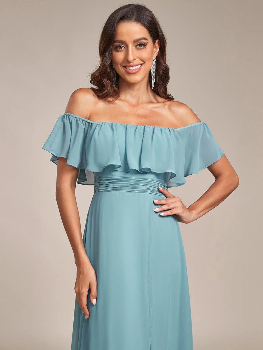 ever ÉMILE|Women's Off-The-Shoulder Ruffle Thigh Split Bridesmaid Dresses - Image 97