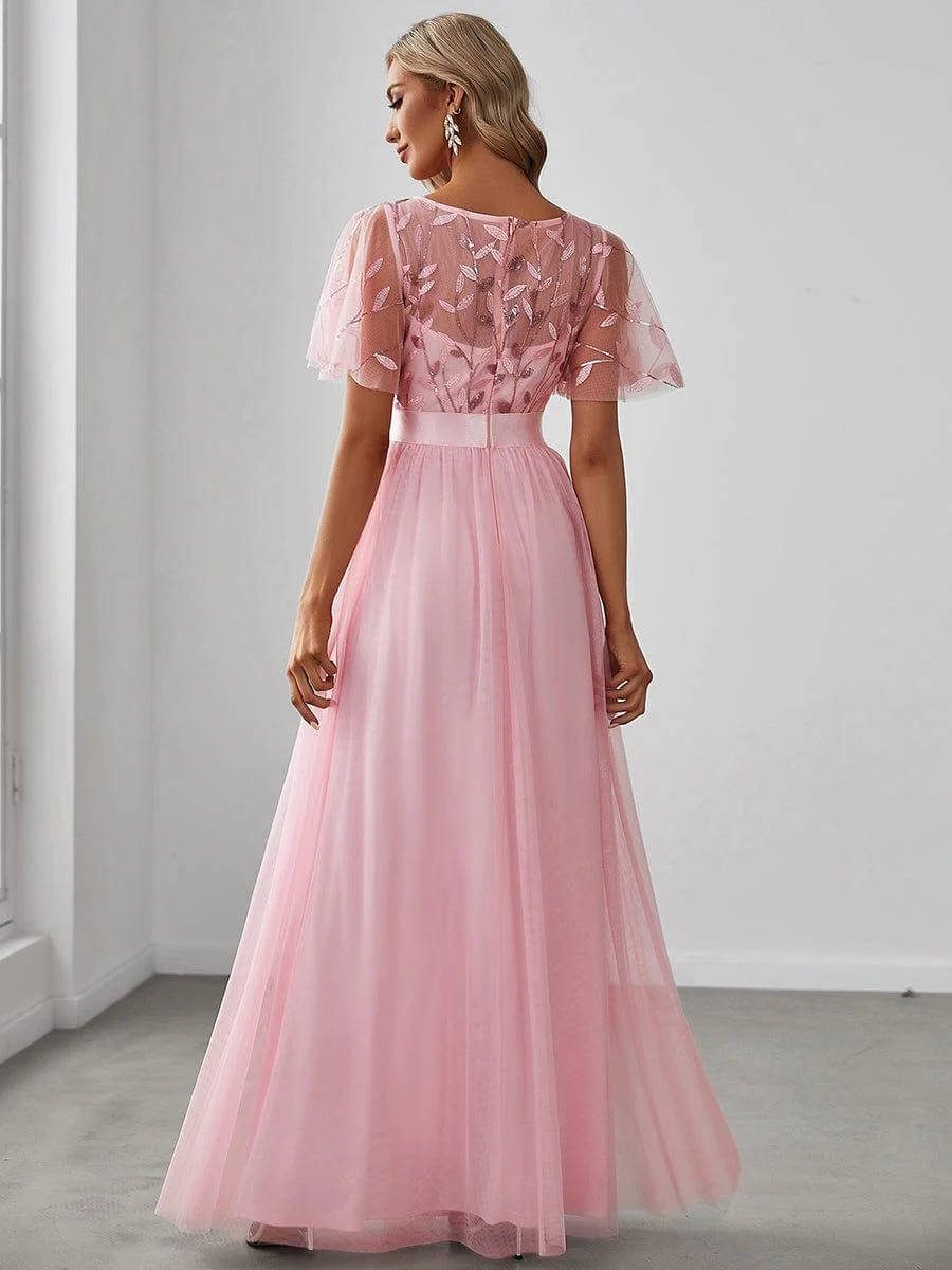 ever SAPHIR|Women's A-Line Short Sleeve Embroidery Floor Length Evening Dresses - Image 21