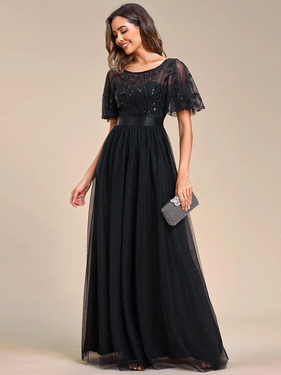 ever SAPHIR|Women's A-Line Short Sleeve Embroidery Floor Length Wedding Dresses - Image 13