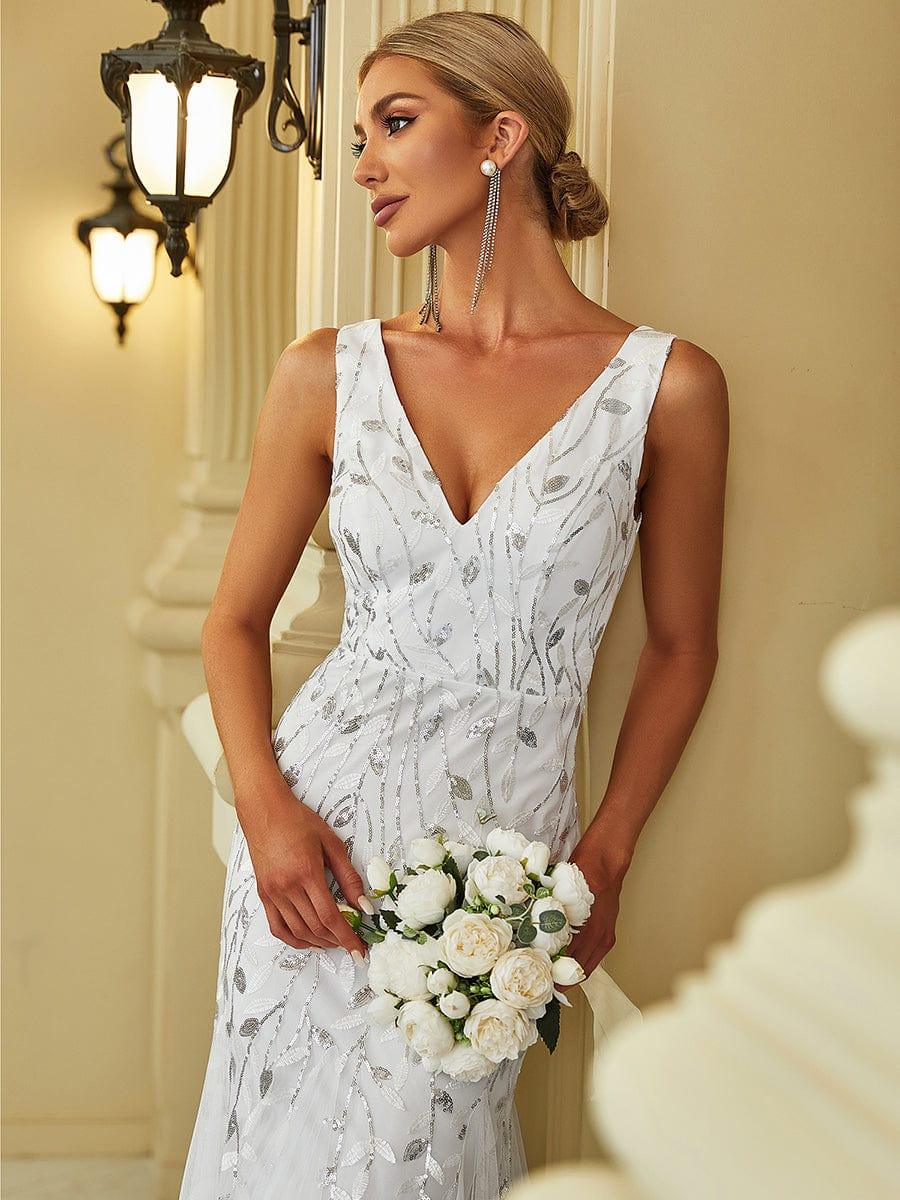 ever ORIEL|Women's Double V-Neck Fishtail Sequins Wedding Dress - Image 3