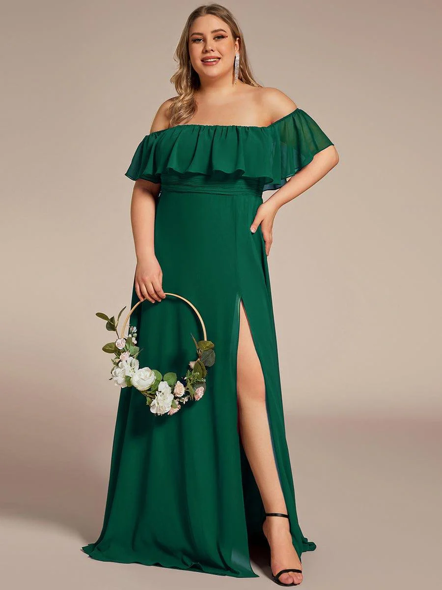 ever ÉMILE|Women's Off-The-Shoulder Ruffle Thigh Split Wedding Guest Dresses - Image 106