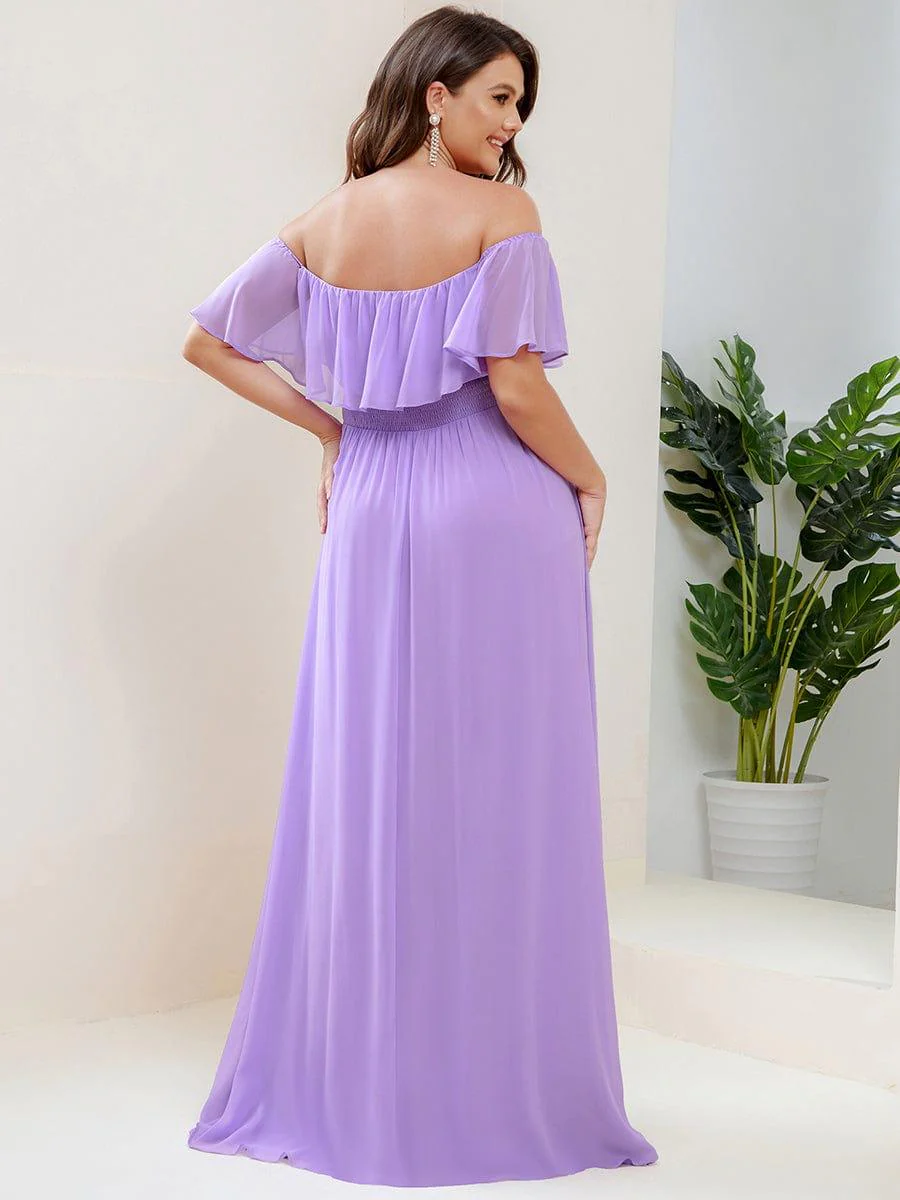 ever ÉMILE|Women's Off-The-Shoulder Ruffle Thigh Split Wedding Guest Dresses - Image 124