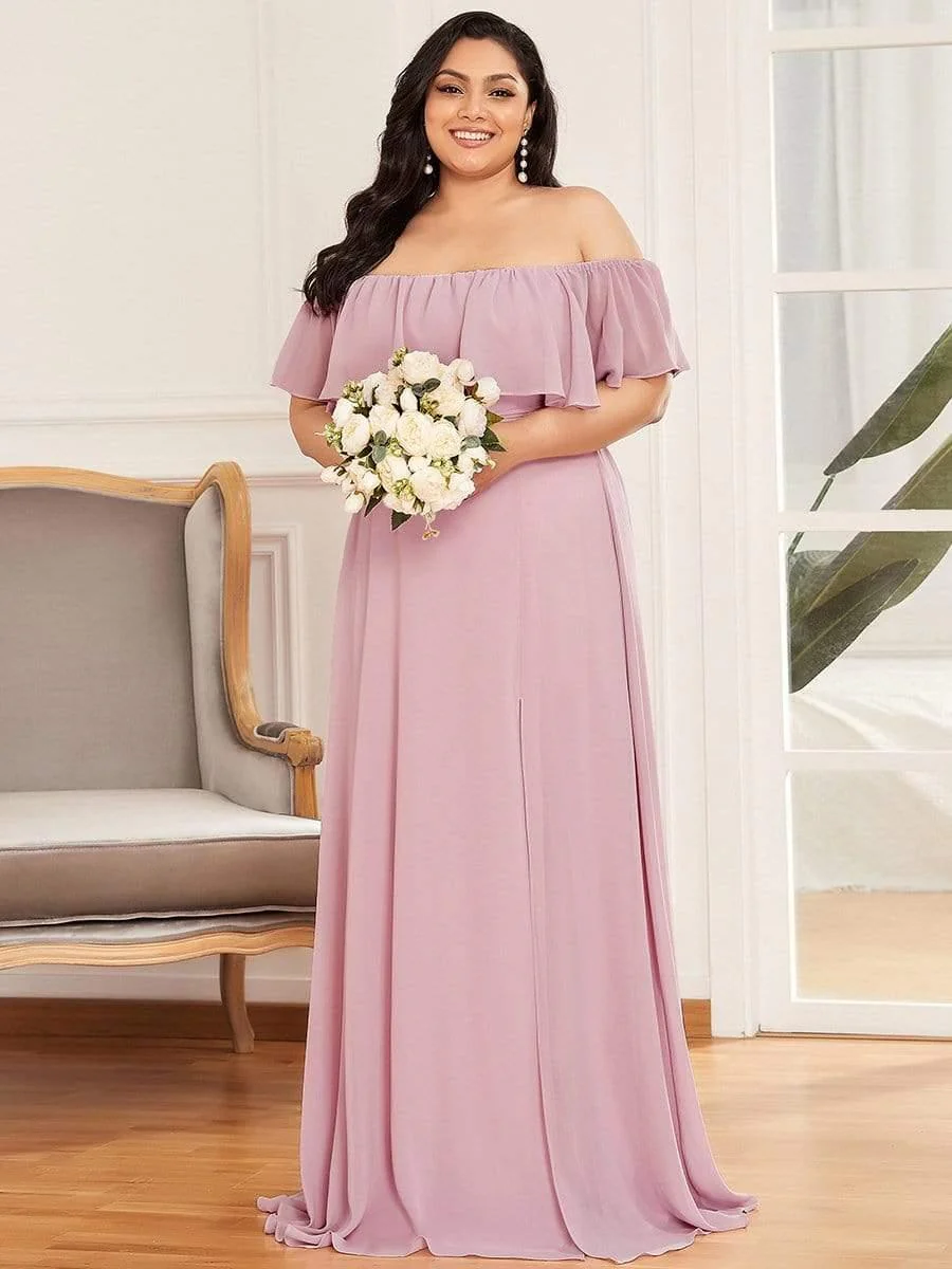 ever ÉMILE|Women's Off-The-Shoulder Ruffle Thigh Split Wedding Guest Dresses - Image 130
