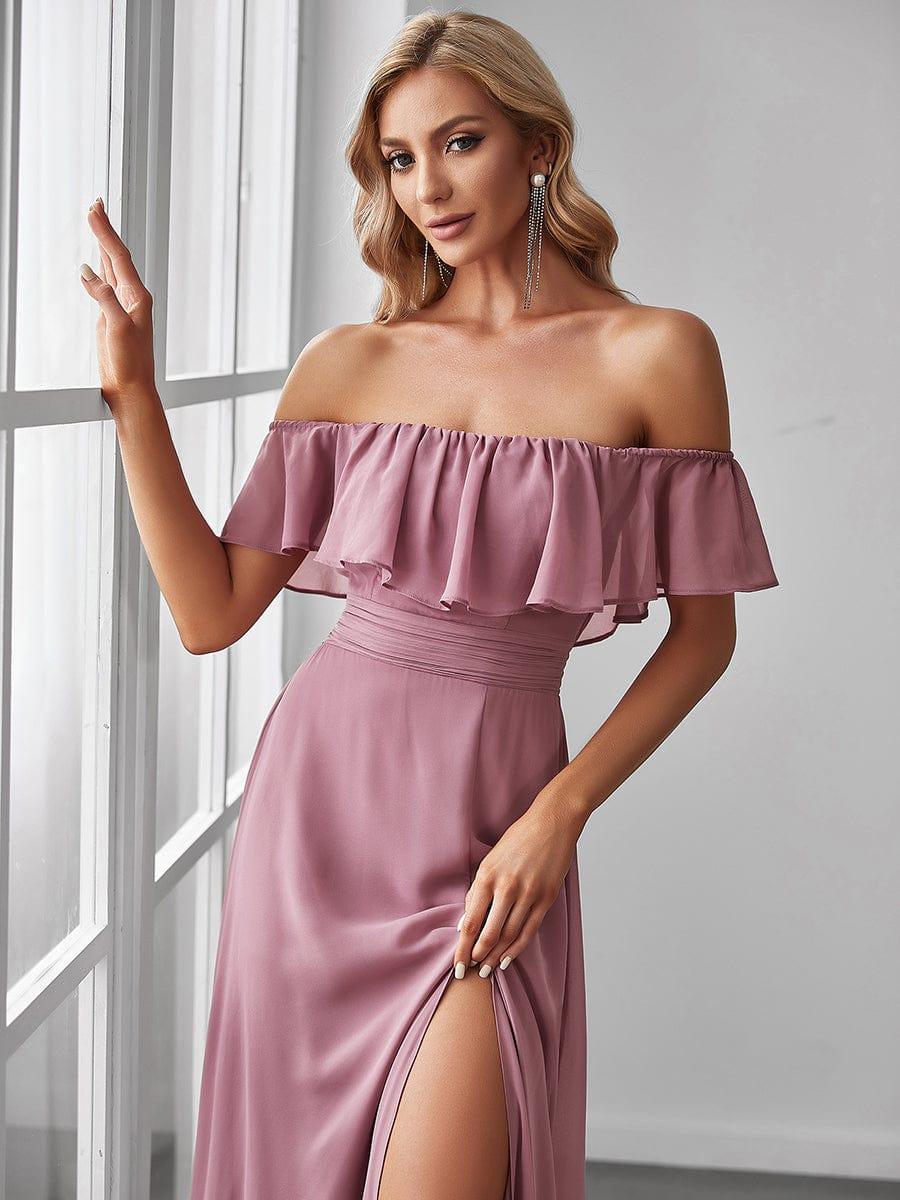 ever ÉMILE|Women's Off-The-Shoulder Ruffle Thigh Split Wedding Guest Dresses - Image 134