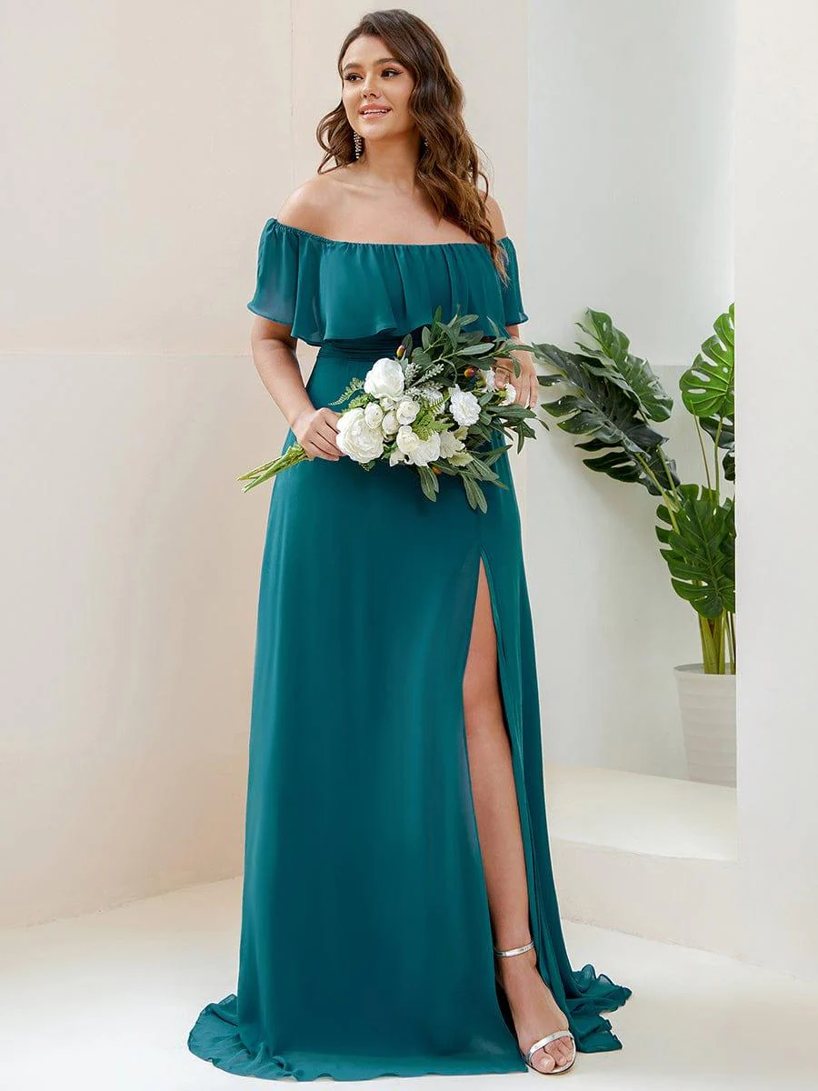 ever ÉMILE|Women's Off-The-Shoulder Ruffle Thigh Split Wedding Guest Dresses - Image 144