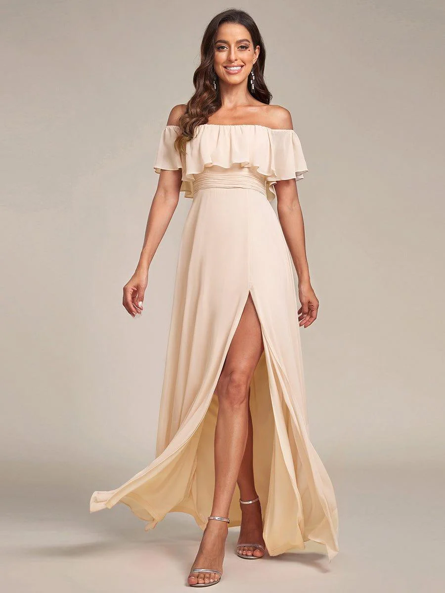 ever ÉMILE|Women's Off-The-Shoulder Ruffle Thigh Split Wedding Guest Dresses - Image 149