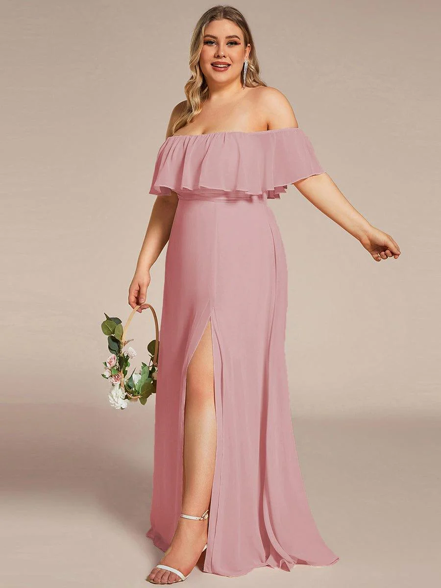 ever ÉMILE|Women's Off-The-Shoulder Ruffle Thigh Split Wedding Guest Dresses - Image 156