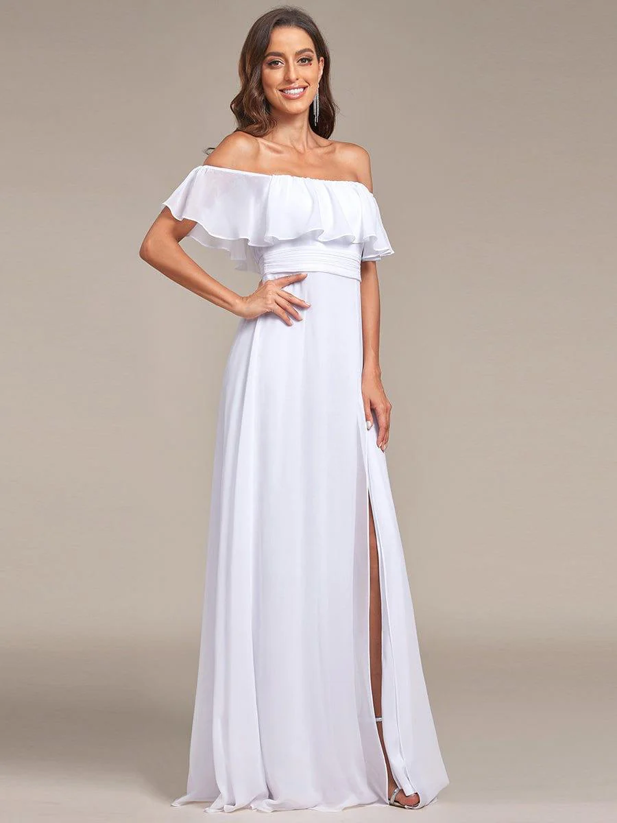 ever ÉMILE|Women's Off-The-Shoulder Ruffle Thigh Split Wedding Guest Dresses - Image 22
