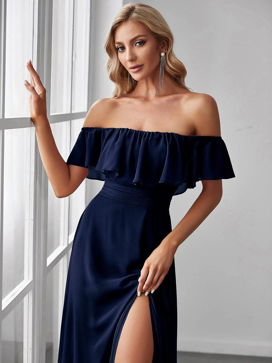 ever ÉMILE|Women's Off-The-Shoulder Ruffle Thigh Split Wedding Guest Dresses - Image 32