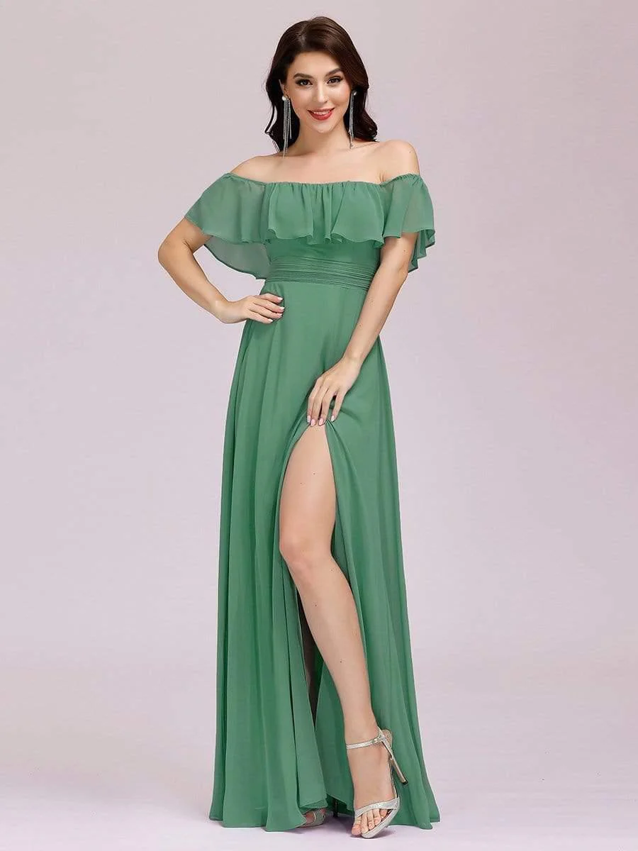 ever ÉMILE|Women's Off-The-Shoulder Ruffle Thigh Split Wedding Guest Dresses - Image 40