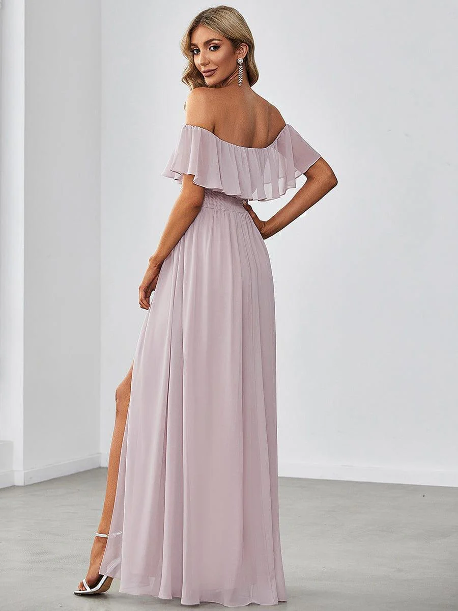 ever ÉMILE|Women's Off-The-Shoulder Ruffle Thigh Split Wedding Guest Dresses - Image 66