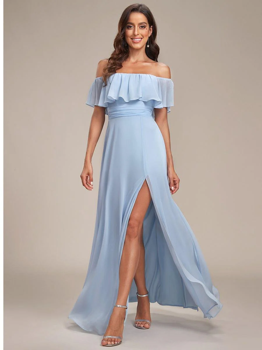 ever ÉMILE|Women's Off-The-Shoulder Ruffle Thigh Split Wedding Guest Dresses - Image 73