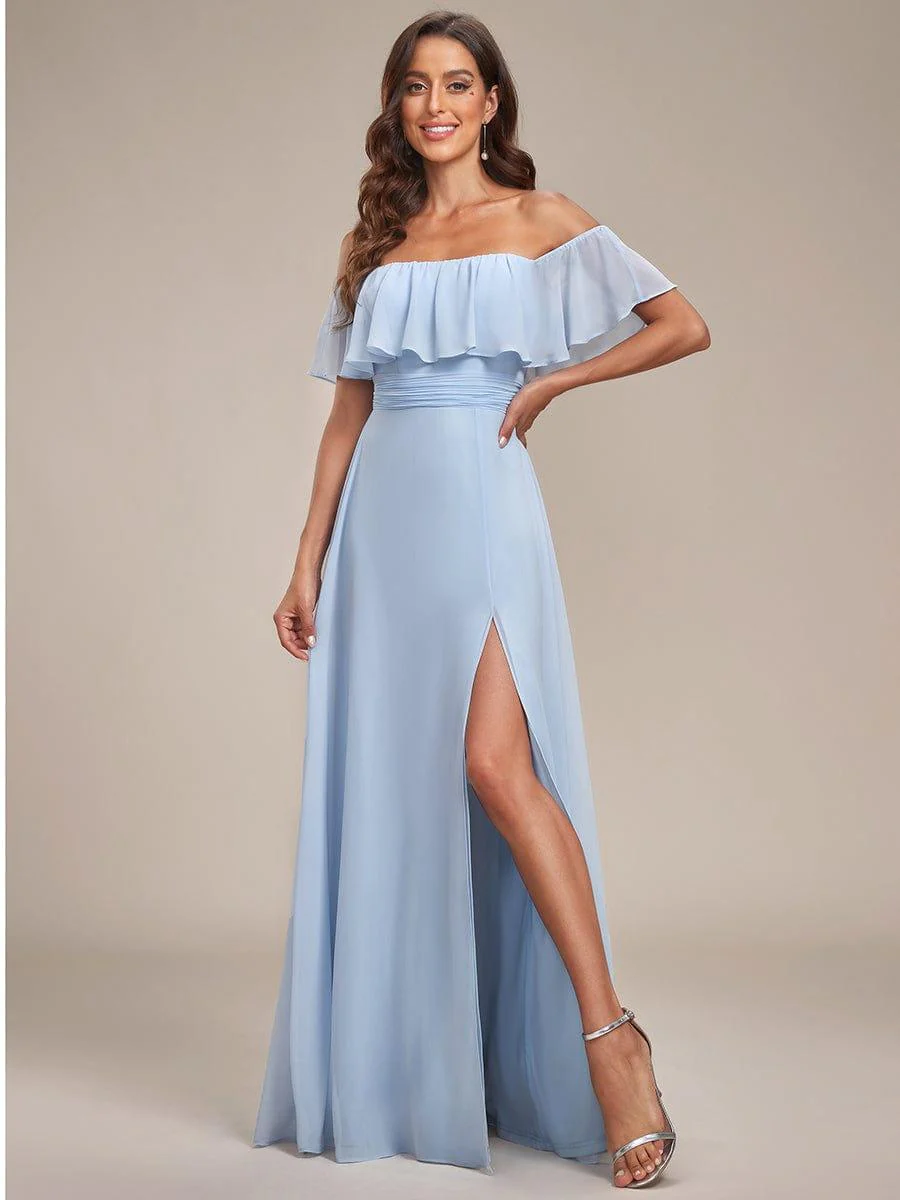 ever ÉMILE|Women's Off-The-Shoulder Ruffle Thigh Split Wedding Guest Dresses - Image 77