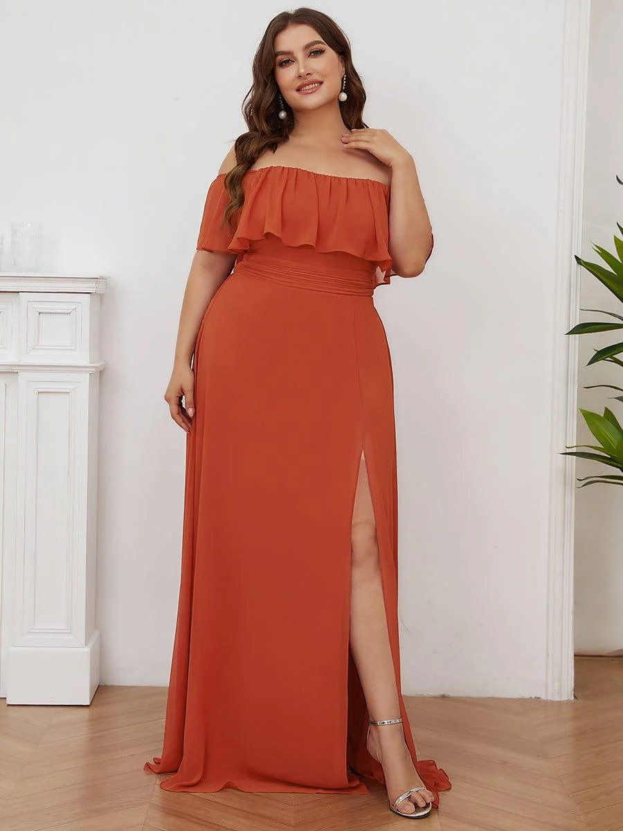 ever ÉMILE|Women's Off-The-Shoulder Ruffle Thigh Split Wedding Guest Dresses - Image 85