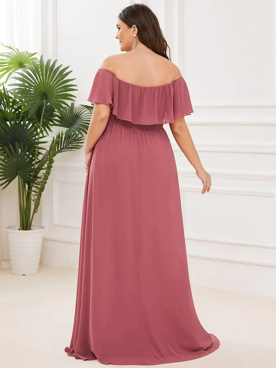 ever ÉMILE|Women's Off-The-Shoulder Ruffle Thigh Split Wedding Guest Dresses - Image 92