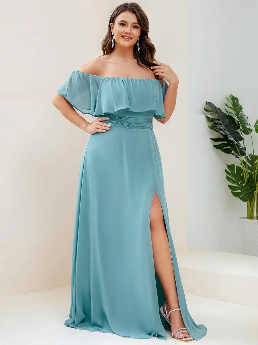 ever ÉMILE|Women's Off-The-Shoulder Ruffle Thigh Split Wedding Guest Dresses - Image 99