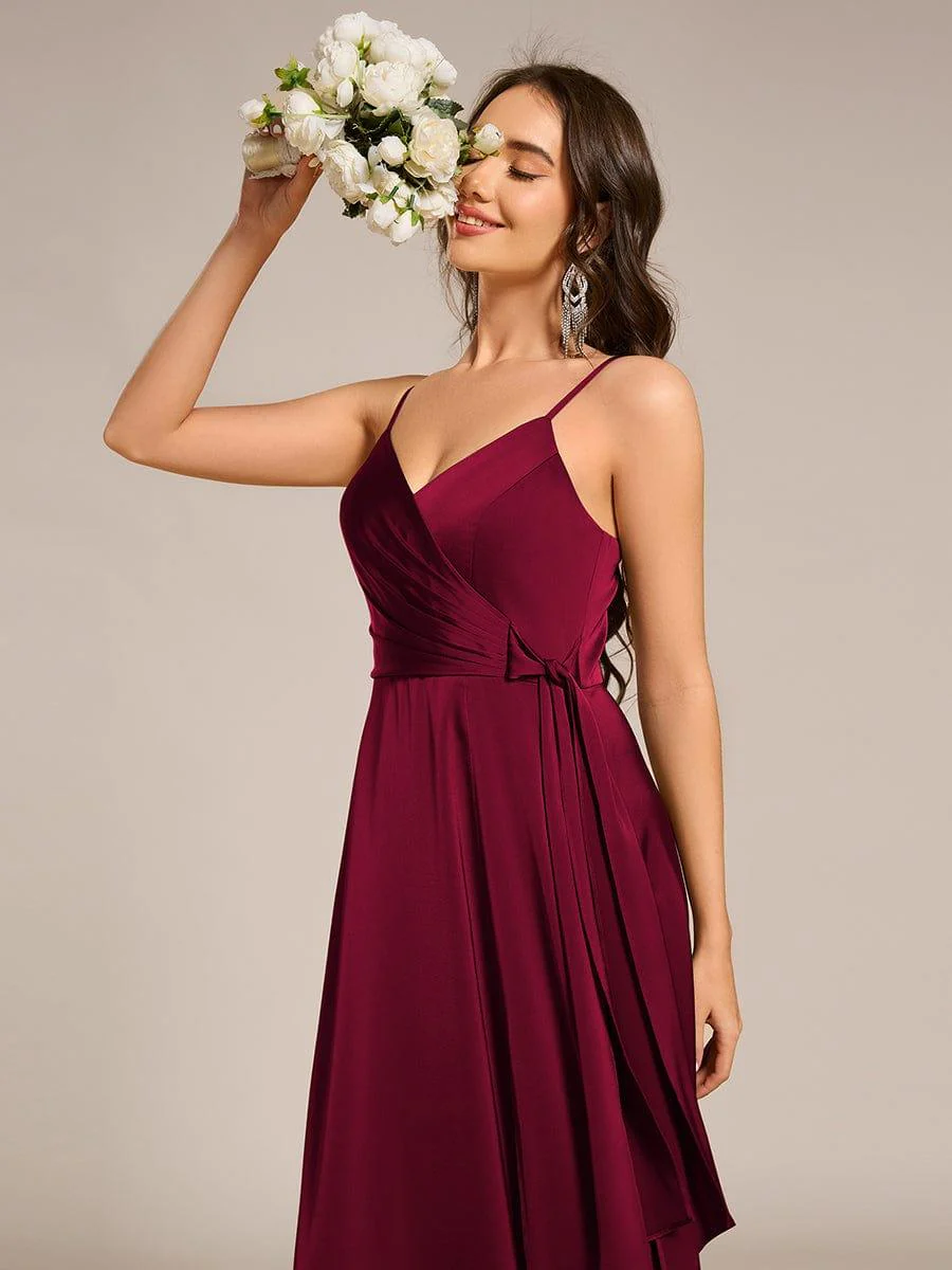 ever IYLA|Wrap-Style Maxi Spaghetti Strap Satin Bridesmaid Dress - Image 19