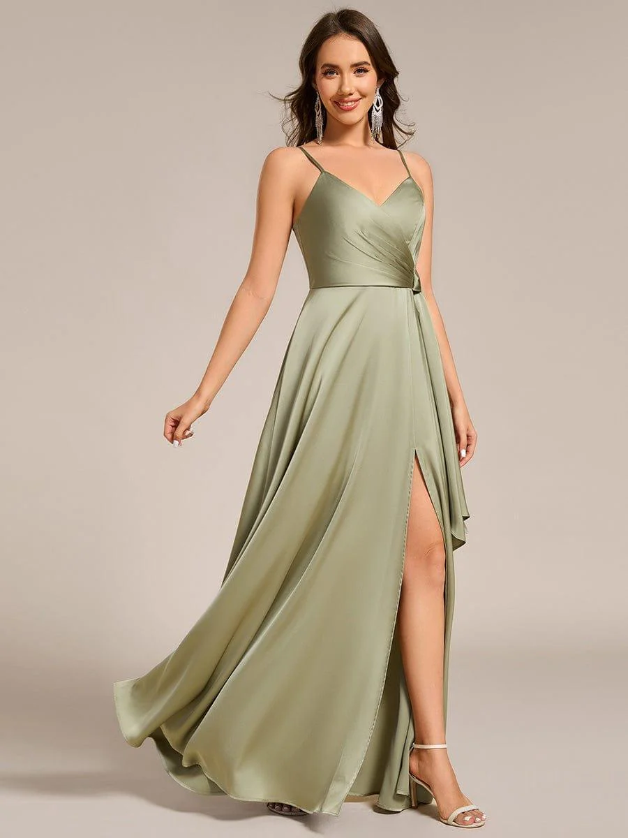ever IYLA|Wrap-Style Maxi Spaghetti Strap Satin Evening Dress - Image 13
