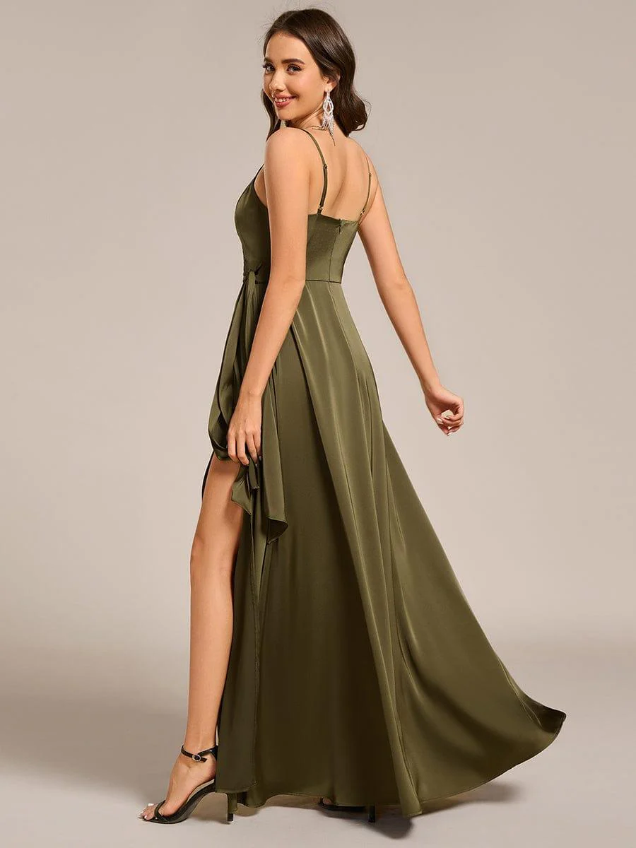 ever IYLA|Wrap-Style Maxi Spaghetti Strap Satin Evening Dress - Image 7